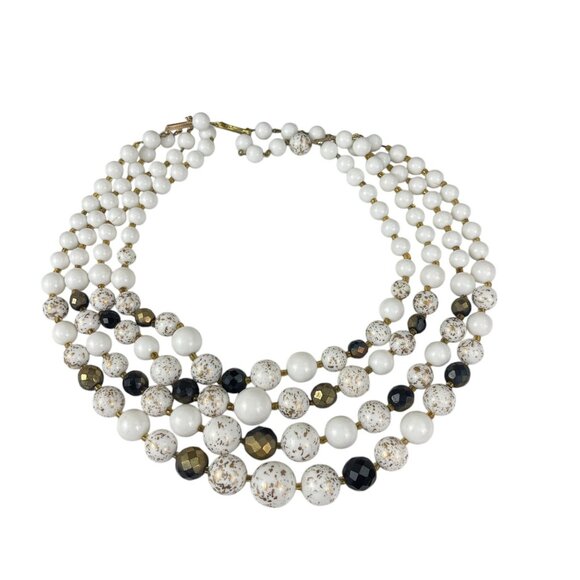 Vintage West Germany Multi-Strand Beaded Necklace With Faux Pearls & Speckled Be - Picture 6 of 7